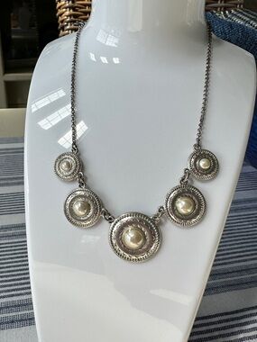 Silver-Tone Pearl Disc Statement Necklace - Women Jewelry